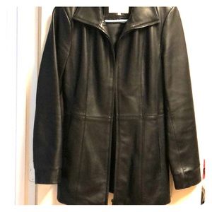 Leather middle length jacket